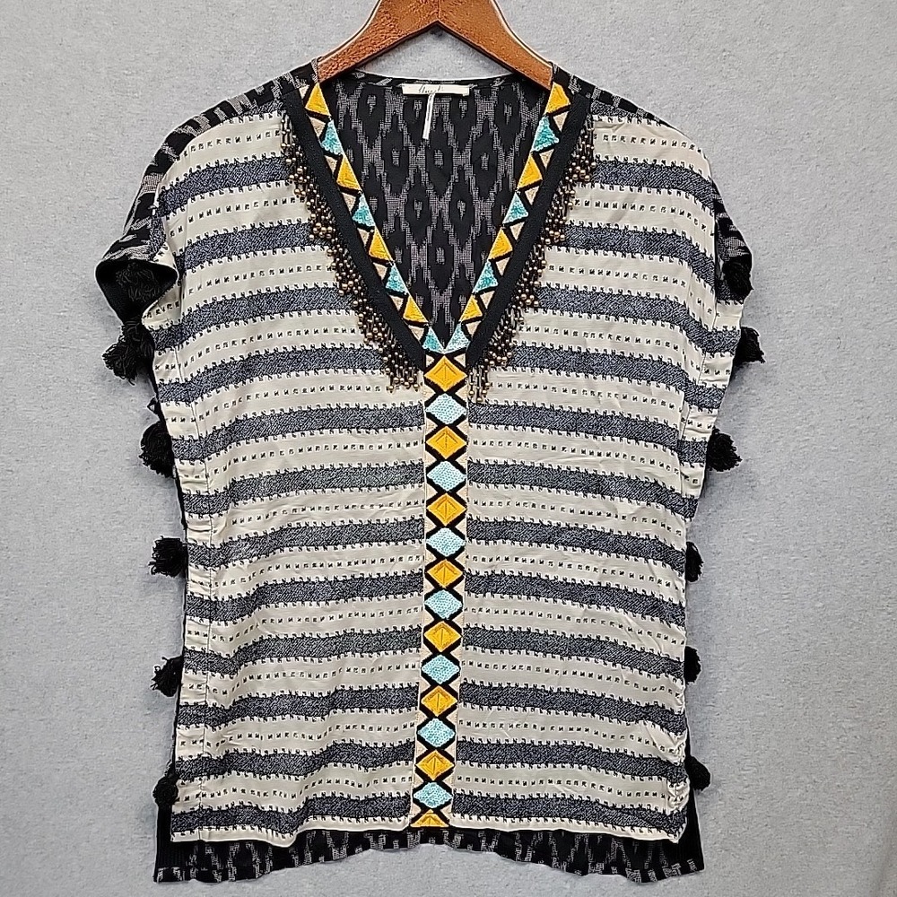 Anthropologie Floreat Sz 4 Embroidery Beaded Embellished Top Shirt Blouse Boho